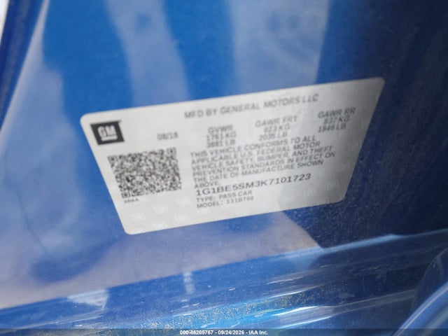2019 Chevrolet Cruze Lt მანქანა იყიდება აუქციონზე, vin: 1G1BE5SM3K7101723, აუქციონის ნომერი: 46205767
