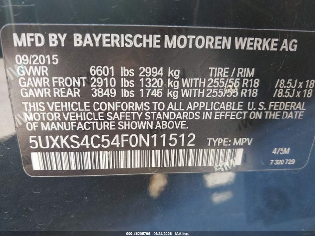 Aukcja sprzedaży 2015 Bmw X5 Xdrive35d, vin: 5UXKS4C54F0N11512, numer aukcji: 46205795