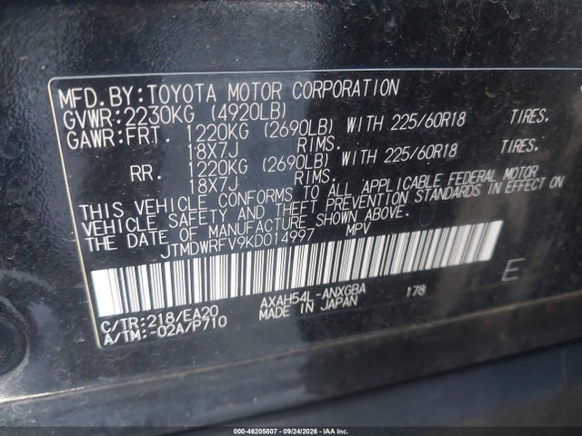 JTMDWRFV9KD014997 Toyota Rav4 Hybrid Limited