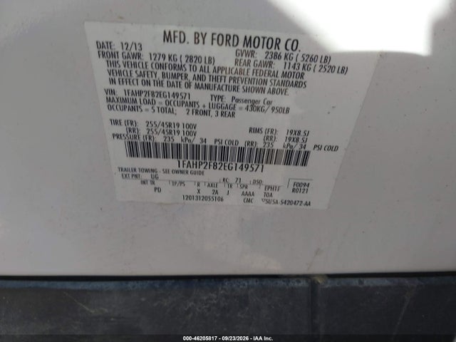 Продаж на аукціоні авто 2014 Ford Taurus Limited, vin: 1FAHP2F82EG149571, номер лоту: 46205817