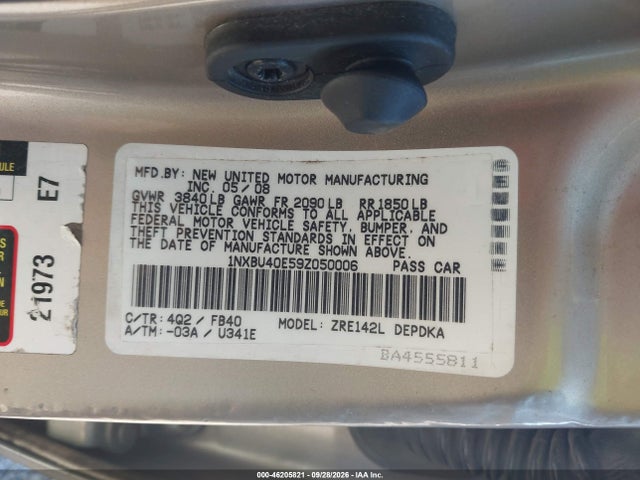 Aukcja sprzedaży 2009 Toyota Corolla Le, vin: 1NXBU40E59Z050006, numer aukcji: 46205821