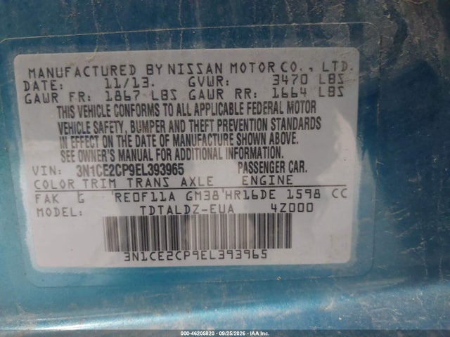 2014 Nissan Versa Note Sv მანქანა იყიდება აუქციონზე, vin: 3N1CE2CP9EL393965, აუქციონის ნომერი: 46205820