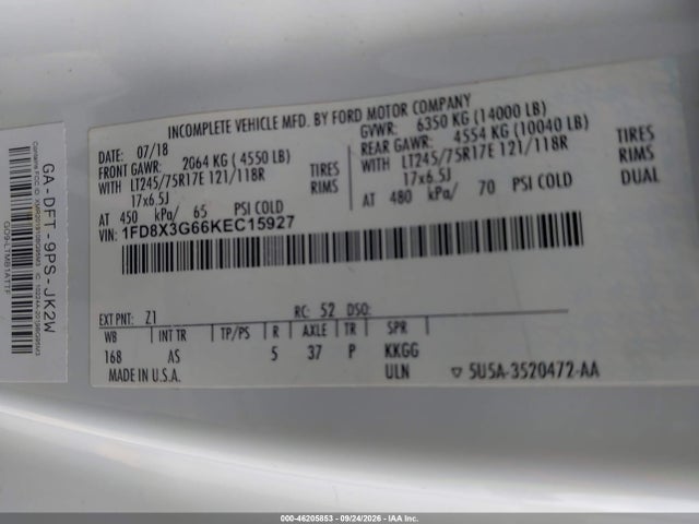 Aukcja sprzedaży 2019 Ford F-350 Chasis Xl, vin: 1FD8X3G66KEC15927, numer aukcji: 46205853