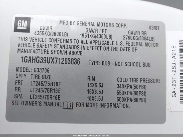 Продажа на аукционе авто 2007 Chevrolet Express Passenger Ls, vin: 1GAHG39UX71203836, номер лота: 46205854
