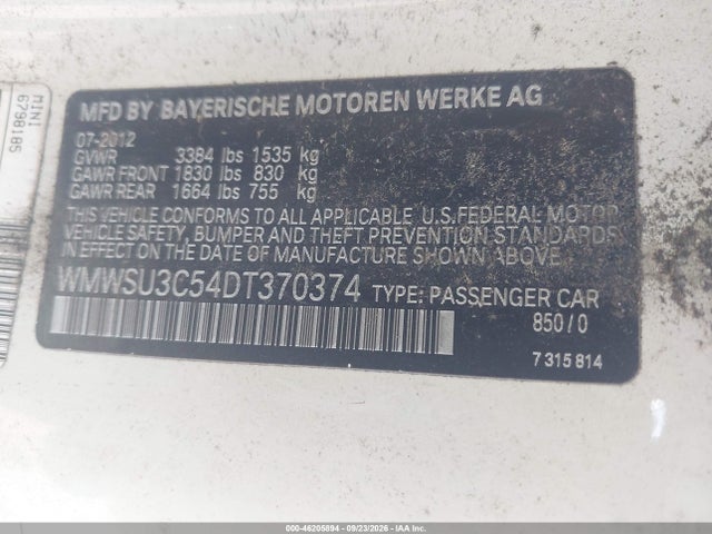 Продаж на аукціоні авто 2013 Mini Hardtop Cooper, vin: WMWSU3C54DT370374, номер лоту: 46205894