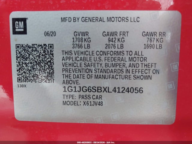 1G1JG6SBXL4124056 Chevrolet Sonic Fwd 1fl 5-door