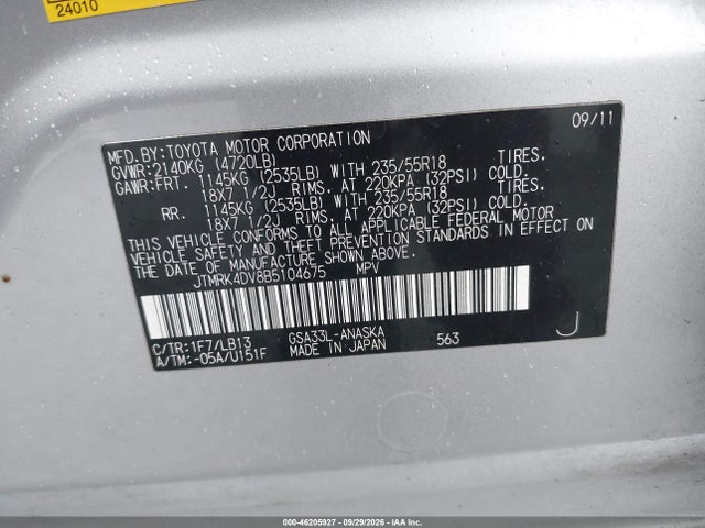 Auction sale of the 2011 Toyota Rav4 Sport V6, vin: JTMRK4DV8B5104675, lot number: 46205927