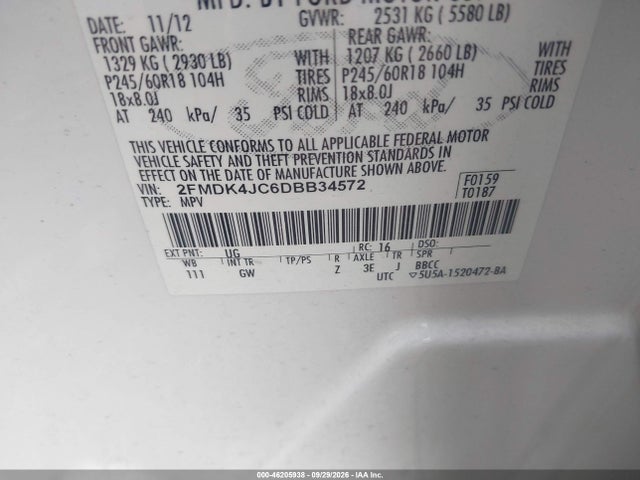 Aukcja sprzedaży 2013 Ford Edge Sel, vin: 2FMDK4JC6DBB34572, numer aukcji: 46205938