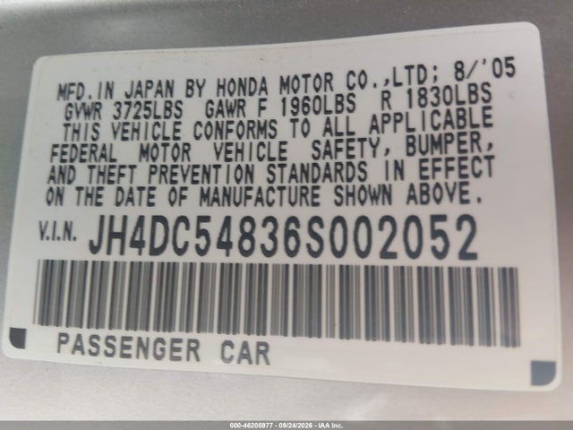 Aukcja sprzedaży 2006 Acura Rsx, vin: JH4DC54836S002052, numer aukcji: 46205977