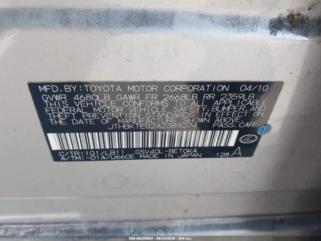 Продажа на аукционе авто 2010 Lexus Es 350, vin: JTHBK1EG2A2389274, номер лота: 46205992
