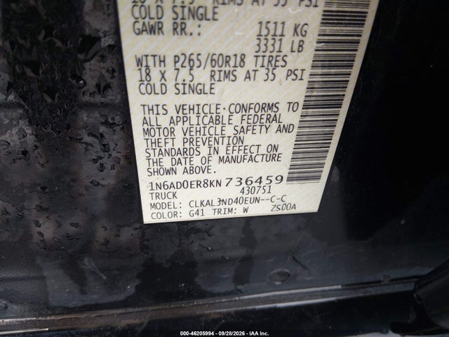 Nissan Frontier Sl 2019 1N6AD0ER8KN736459 Image 9