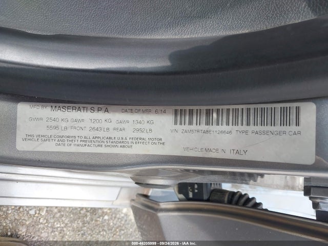 Aukcja sprzedaży 2014 Maserati Ghibli S Q4, vin: ZAM57RTA8E1126646, numer aukcji: 46205999