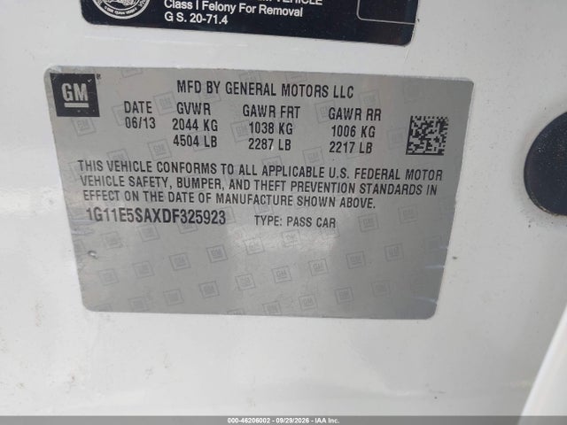 2013 Chevrolet Malibu 2lt მანქანა იყიდება აუქციონზე, vin: 1G11E5SAXDF325923, აუქციონის ნომერი: 46206002