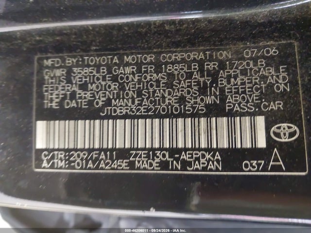 Продажа на аукционе авто 2007 Toyota Corolla Ce, vin: JTDBR32E270101575, номер лота: 46206011
