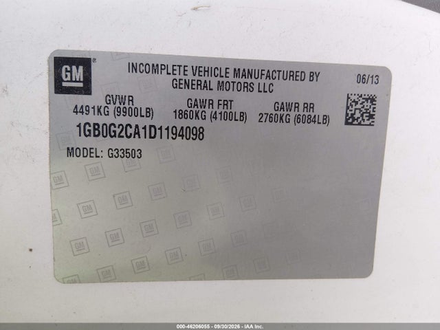 46206055 :رقم المزاد ، 1GB0G2CA1D1194098 vin ، 2013 Chevrolet Express Commercial Cutaway Work Van مزاد بيع