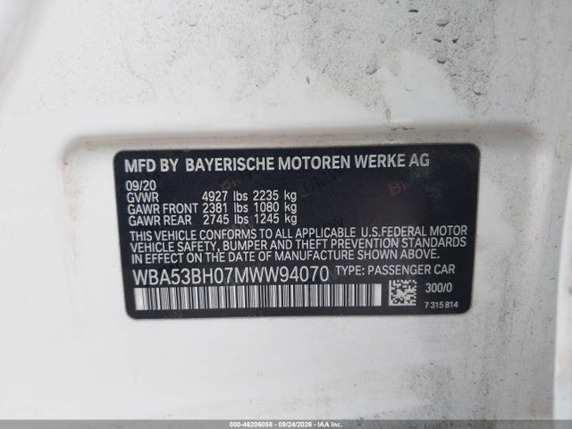 Продажа на аукционе авто 2021 Bmw 530i, vin: WBA53BH07MWW94070, номер лота: 46206058