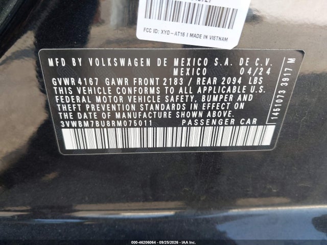 46206064 :رقم المزاد ، 3VWBM7BU8RM075011 vin ، 2024 Volkswagen Jetta 1.5t Sport مزاد بيع