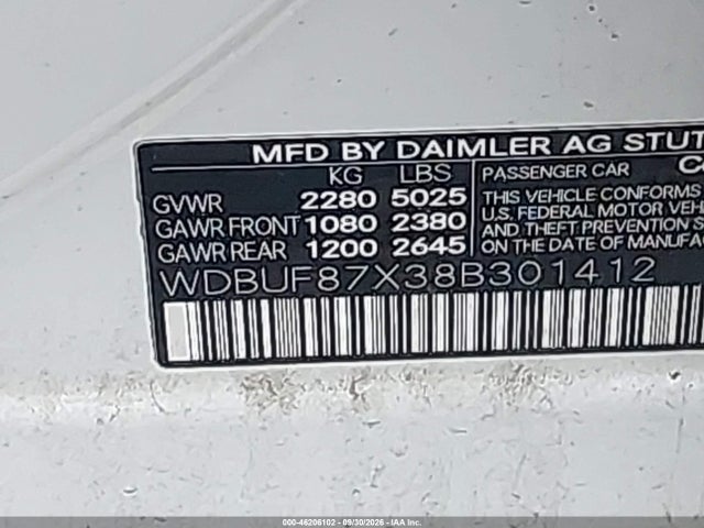 46206102 :رقم المزاد ، WDBUF87X38B301412 vin ، 2008 Mercedes-benz E 350 4matic مزاد بيع