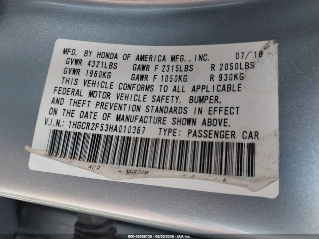 1HGCR2F53HA010367 Honda Accord Sport