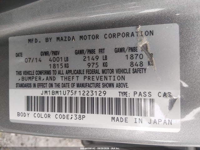 Aukcja sprzedaży 2015 Mazda Mazda3 I Sport, vin: JM1BM1U75F1223129, numer aukcji: 46206142