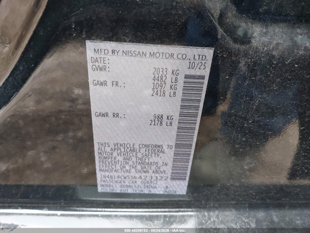 Aukcja sprzedaży 2025 Nissan Altima Sr Awd, vin: 1N4BL4CW5SN423322, numer aukcji: 46206153