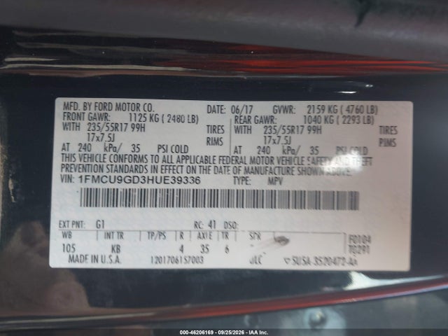 Aukcja sprzedaży 2017 Ford Escape Se, vin: 1FMCU9GD3HUE39336, numer aukcji: 46206169