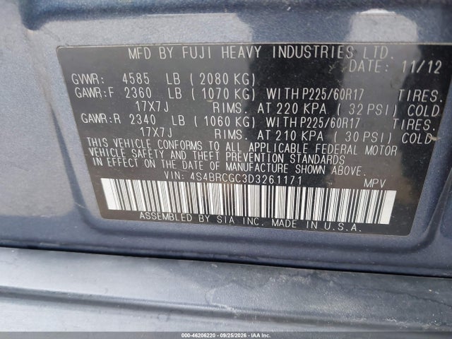 Продаж на аукціоні авто 2013 Subaru Outback 2.5i Premium, vin: 4S4BRCGC3D3261171, номер лоту: 46206220