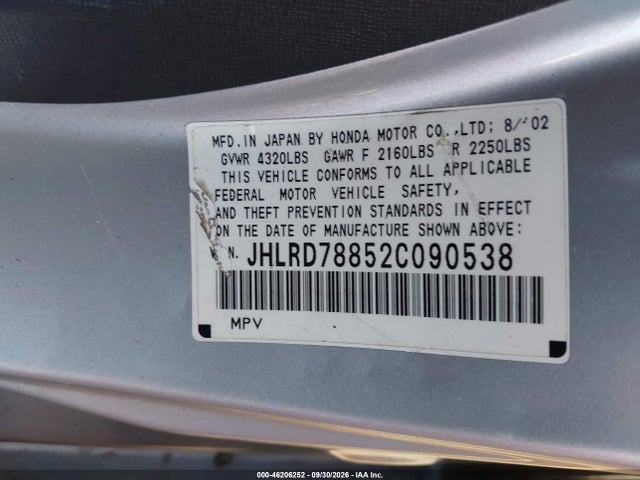 Aukcja sprzedaży 2002 Honda Cr-v Ex, vin: JHLRD78852C090538, numer aukcji: 46206252