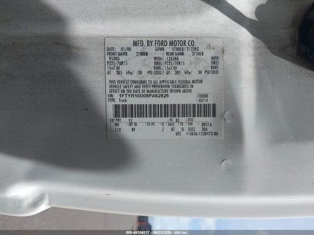 46206317 :رقم المزاد ، 1FTYR10D08PA62826 vin ، 2008 Ford Ranger Xl/xlt مزاد بيع