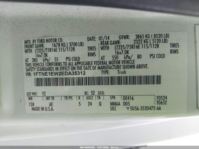 Продаж на аукціоні авто 2014 Ford E-150 Commercial, vin: 1FTNE1EW2EDA35312, номер лоту: 46206365