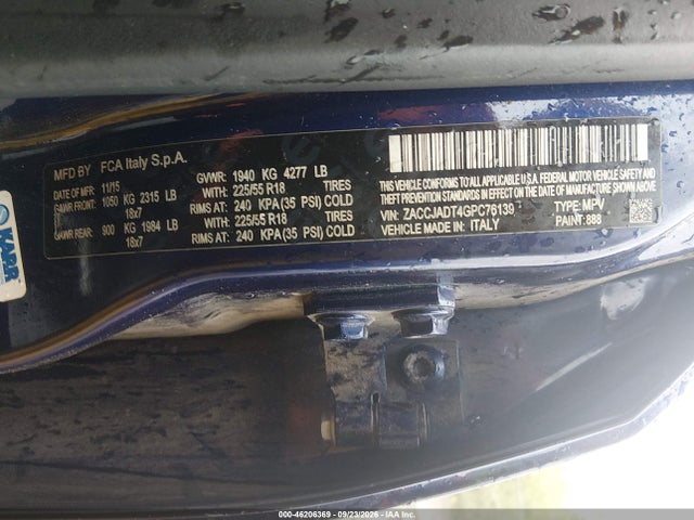 Продаж на аукціоні авто 2016 Jeep Renegade Limited, vin: ZACCJADT4GPC76139, номер лоту: 46206369