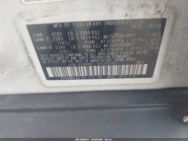 Продажа на аукционе авто 2011 Subaru Outback 2.5i Premium, vin: 4S4BRBCC1B3343185, номер лота: 46206377