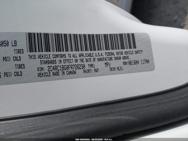 46206394 :رقم المزاد ، 2C4RC1BG0FR726230 vin ، 2015 Chrysler Town & Country Touring مزاد بيع