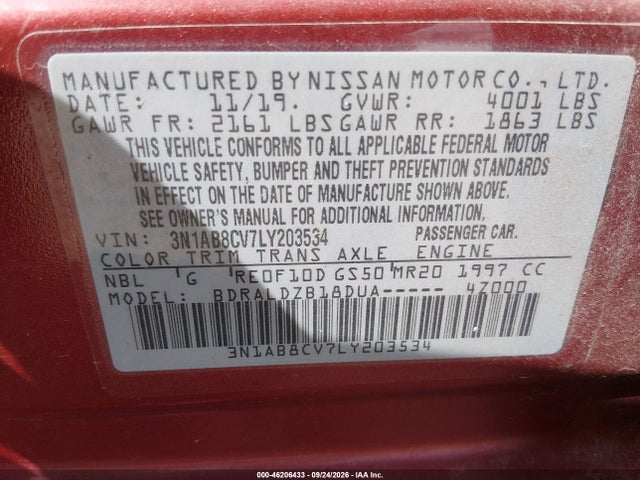 Продаж на аукціоні авто 2020 Nissan Sentra Sv Xtronic Cvt, vin: 3N1AB8CV7LY203534, номер лоту: 46206433
