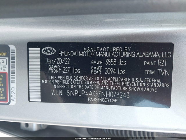 Продаж на аукціоні авто 2022 Hyundai Elantra Limited, vin: 5NPLP4AG7NH073243, номер лоту: 46206437