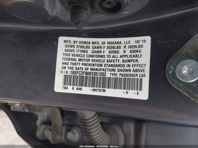 Продажа на аукционе авто 2019 Honda Civic Sport, vin: 19XFC2F80KE051552, номер лота: 46206446