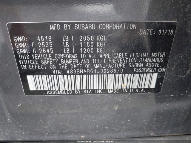 Продаж на аукціоні авто 2018 Subaru Legacy 2.5i, vin: 4S3BNAB61J3028679, номер лоту: 46206448
