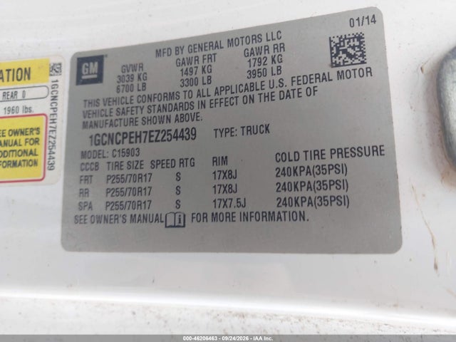 Aukcja sprzedaży 2014 Chevrolet Silverado 1500 Work Truck, vin: 1GCNCPEH7EZ254439, numer aukcji: 46206463