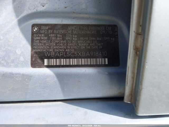 2011 Bmw 3 Series 335i Xdrive მანქანა იყიდება აუქციონზე, vin: WBAPL5C5XBA918410, აუქციონის ნომერი: 46206474