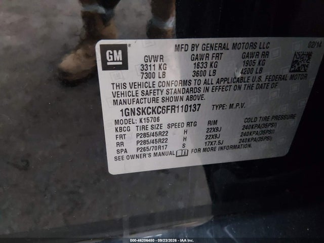 Продажа на аукционе авто 2015 Chevrolet Tahoe Ltz, vin: 1GNSKCKC6FR110137, номер лота: 46206480