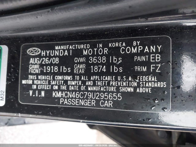 Aukcja sprzedaży 2009 Hyundai Accent Auto Gls, vin: KMHCN46C79U295655, numer aukcji: 46206491