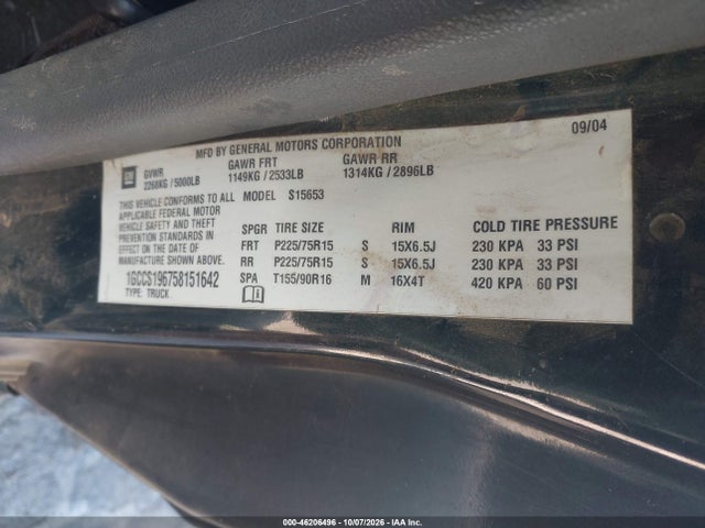 46206496 :رقم المزاد ، 1GCCS196758151642 vin ، 2005 Chevrolet Colorado Ls مزاد بيع