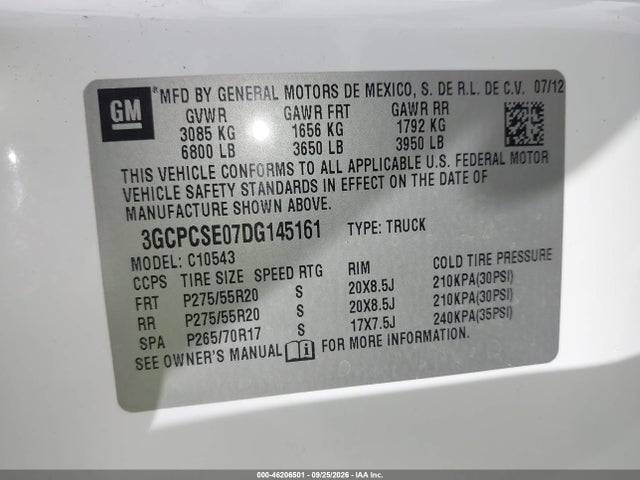 2013 Chevrolet Silverado 1500 Lt მანქანა იყიდება აუქციონზე, vin: 3GCPCSE07DG145161, აუქციონის ნომერი: 46206501