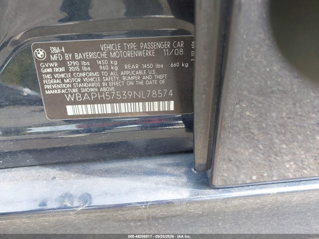 Продажа на аукционе авто 2009 Bmw 3 Series 328i, vin: WBAPH57539NL78574, номер лота: 46206517