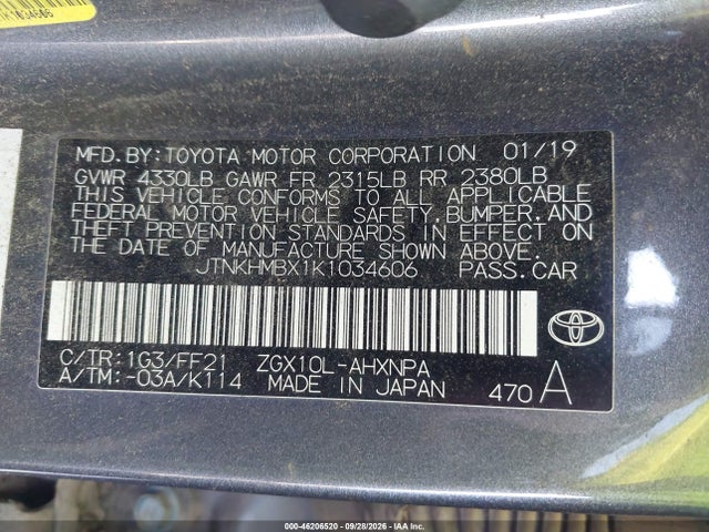 46206520 :رقم المزاد ، JTNKHMBX1K1034606 vin ، 2019 Toyota C-hr Xle مزاد بيع