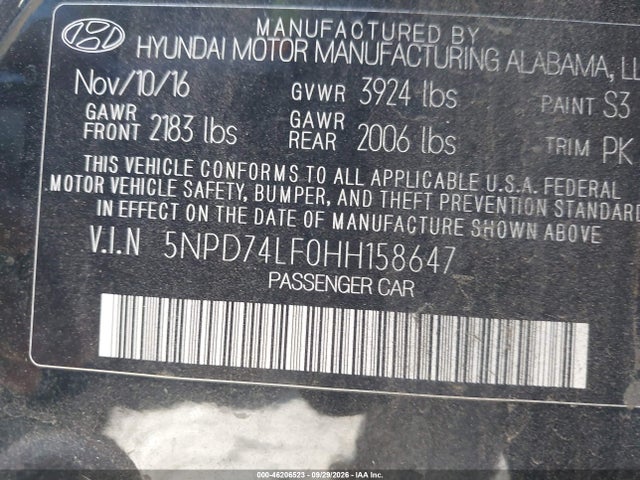 Hyundai ELANTRA SE 2017 5NPD74LF0HH158647 Image 9