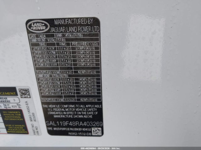 Продаж на аукціоні авто 2024 Land Rover Range Rover Sport Autobiography, vin: SAL119F48RA403269, номер лоту: 46206564