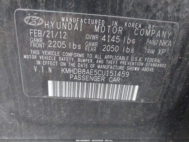 Aukcja sprzedaży 2012 Hyundai Elantra Touring Gls, vin: KMHDB8AE5CU151459, numer aukcji: 46206601