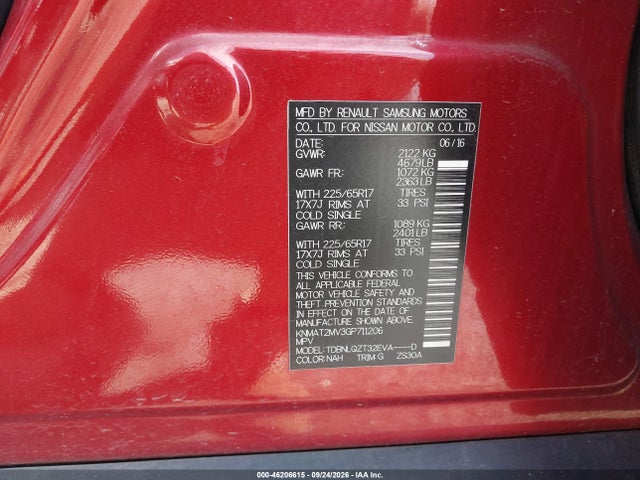 Продажа на аукционе авто 2016 Nissan Rogue Sv, vin: KNMAT2MV3GP711206, номер лота: 46206615