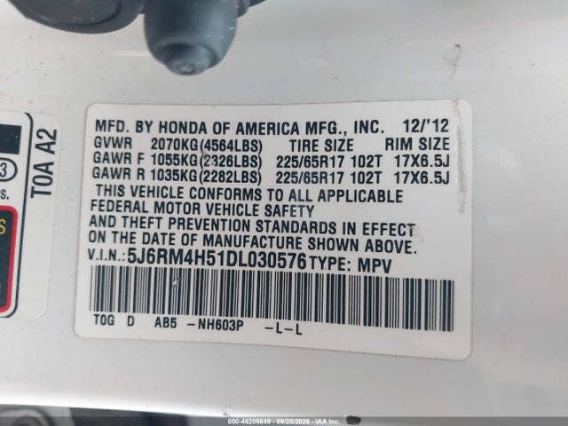 Aukcja sprzedaży 2013 Honda Cr-v Ex, vin: 5J6RM4H51DL030576, numer aukcji: 46206649